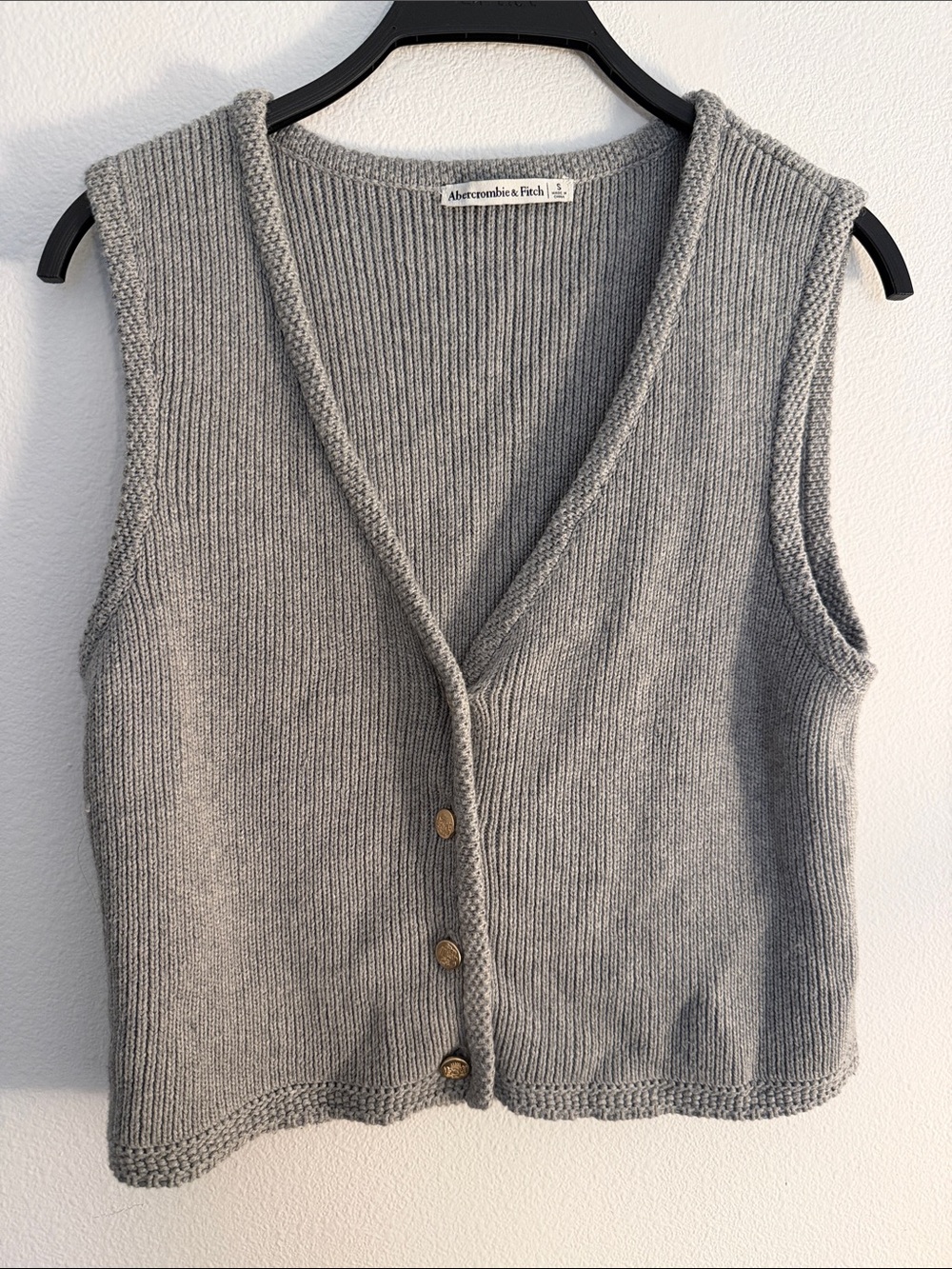 Abercrombie & Fitch Women's Light Grey V-Neck Knit Button Vest